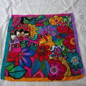 SOLD-Laurel Burch cats/flowers silk scarf